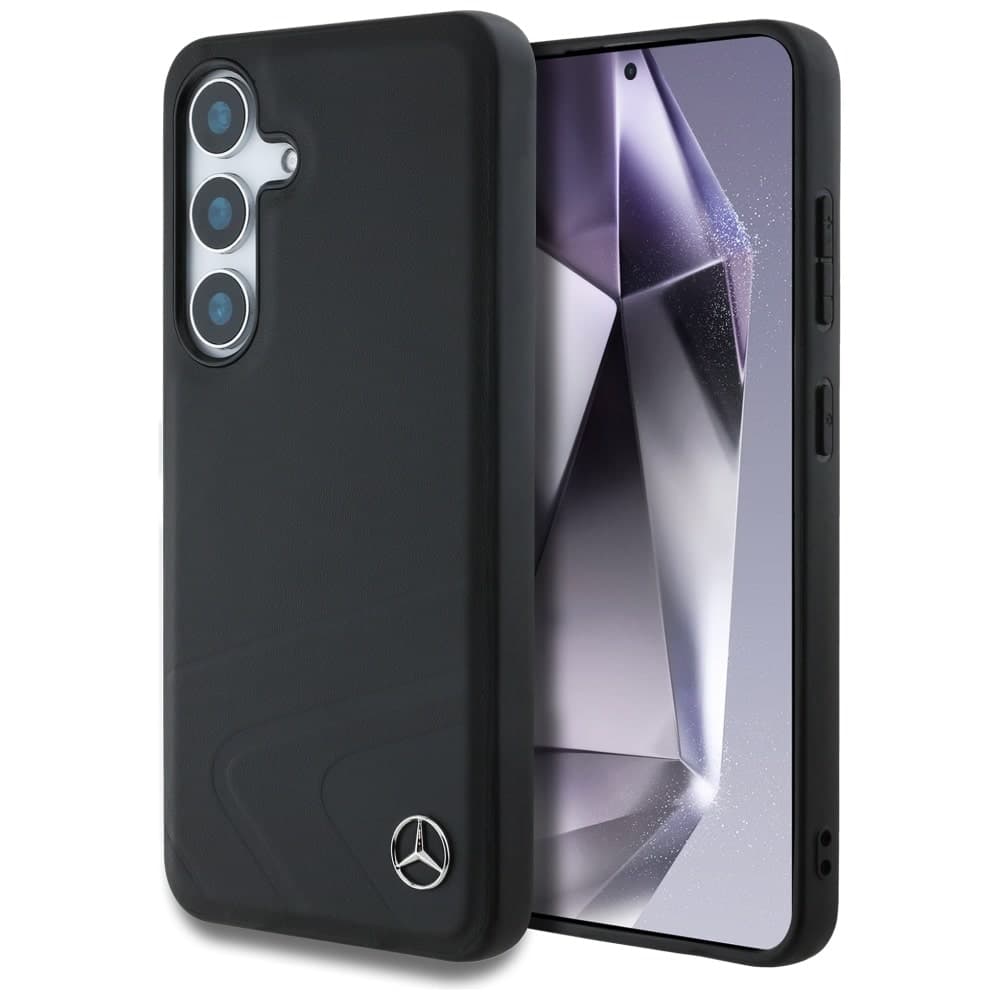 Mercedes Leather Horizontal Debossed Curves MagSafe Case for Samsung Galaxy S25 μαύρο