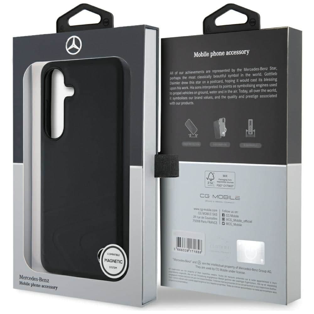 Mercedes Leather Horizontal Debossed Curves MagSafe Case for Samsung Galaxy S25 μαύρο 8