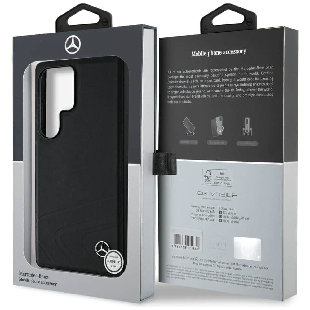 Mercedes Leather Horizontal Debossed Curves MagSafe Case for Samsung Galaxy S25 Ultra Black 8