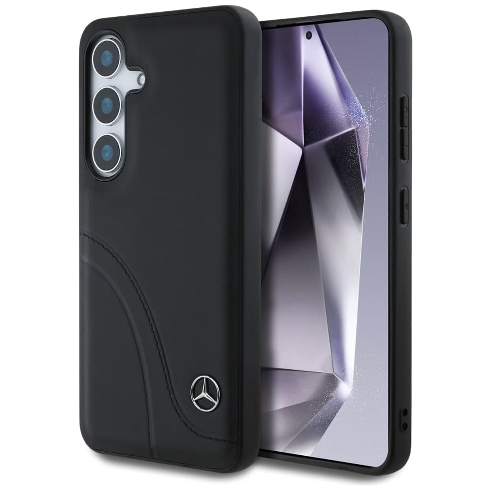 Mercedes Leather Curved Stitches - θήκη για Samsung Galaxy S25 - Μαύρο