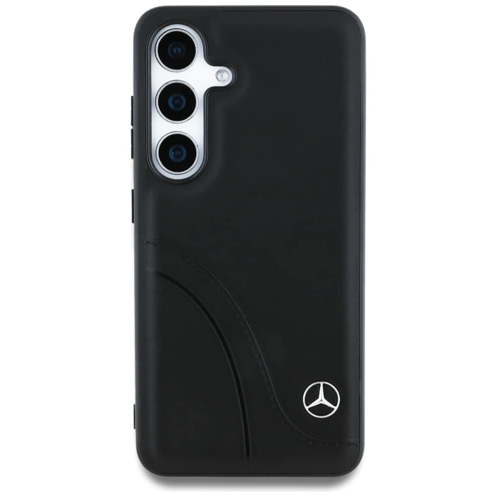 Mercedes Leather Curved Stitches - θήκη για Samsung Galaxy S25 - Μαύρο 3