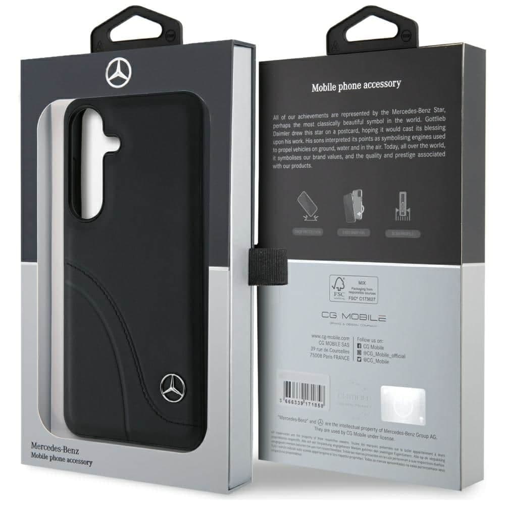 Mercedes Leather Curved Stitches - θήκη για Samsung Galaxy S25 - Μαύρο 8