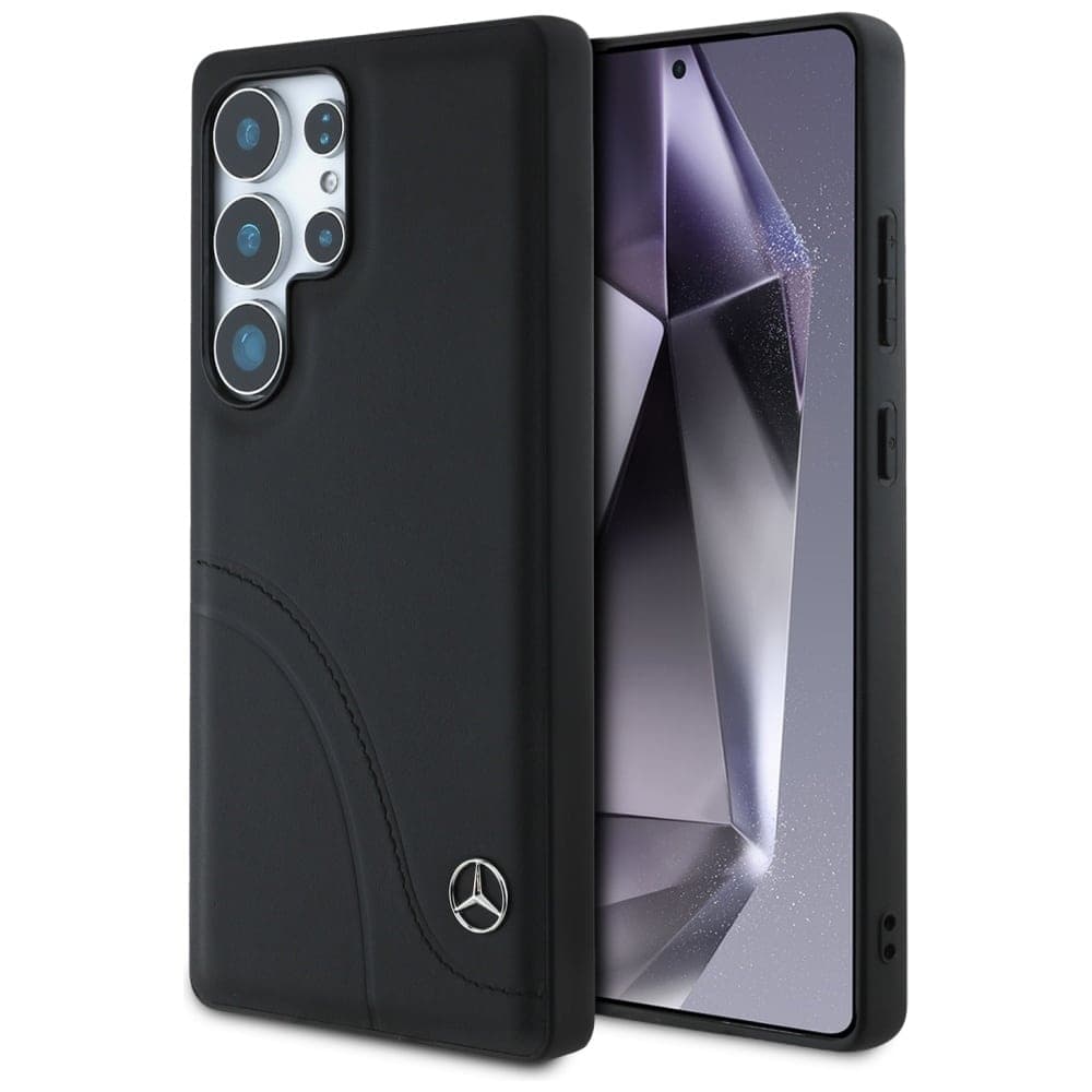 Mercedes Leather Curved Stitches - θήκη για Samsung Galaxy S25 Ultra - Μαύρο