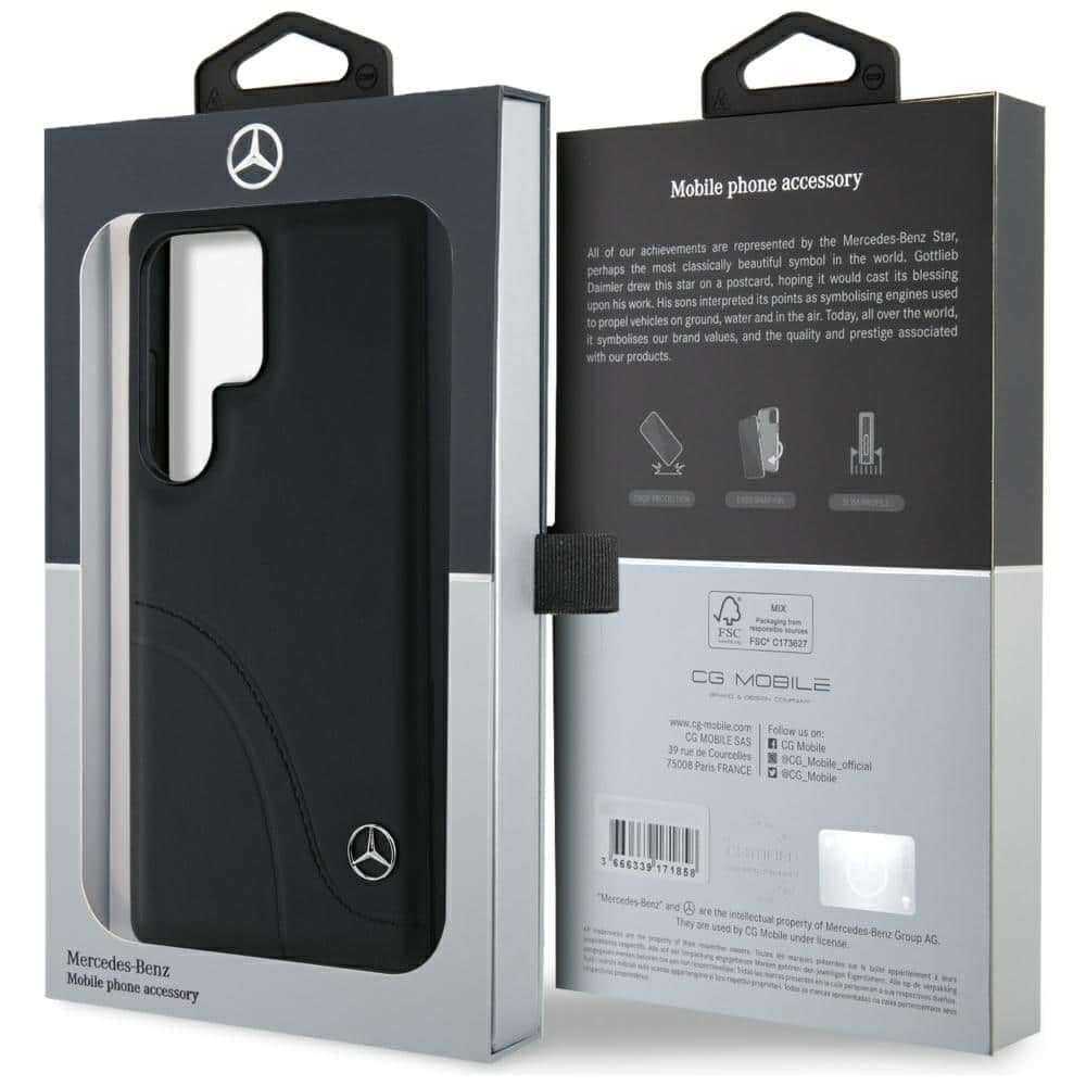 Mercedes Leather Curved Stitches - θήκη για Samsung Galaxy S25 Ultra - Μαύρο 8