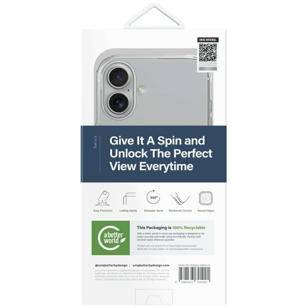 UNIQ Swivix 360 Rotating Kickstand - θήκη για Apple iPhone 16 Plus - Διάφανο 3