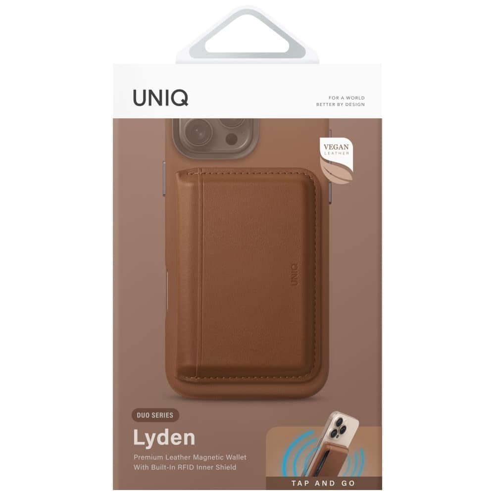 Magnetic RFID wallet UNIQ Lyden DS stand phone caramel 4