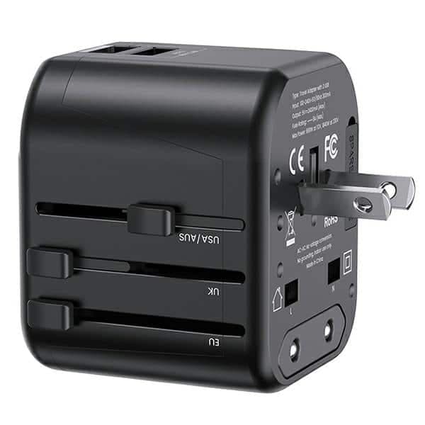 USAMS Adapter siec. 2xUSB T55 12W4w1 US/AU/EU/UK μαύρο CC173TC01 (US-CC173) Univesal Travel Charger