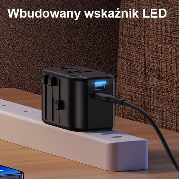USAMS Adapter siec. 2xUSB T55 12W4w1 US/AU/EU/UK μαύρο CC173TC01 (US-CC173) Univesal Travel Charger 11