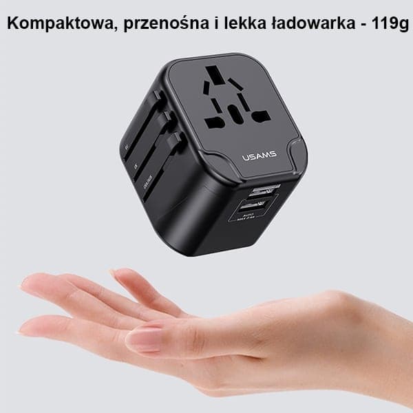 USAMS Adapter siec. 2xUSB T55 12W4w1 US/AU/EU/UK μαύρο CC173TC01 (US-CC173) Univesal Travel Charger 3