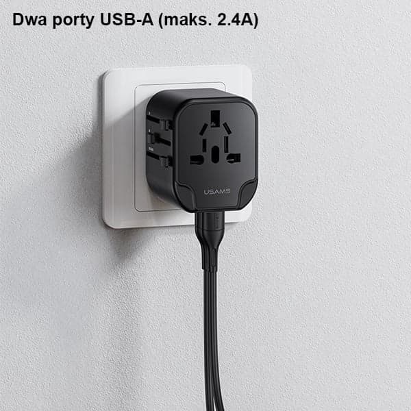 USAMS Adapter siec. 2xUSB T55 12W4w1 US/AU/EU/UK μαύρο CC173TC01 (US-CC173) Univesal Travel Charger 4