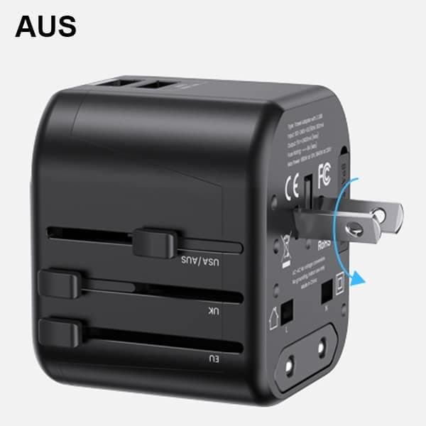 USAMS Adapter siec. 2xUSB T55 12W4w1 US/AU/EU/UK μαύρο CC173TC01 (US-CC173) Univesal Travel Charger 7