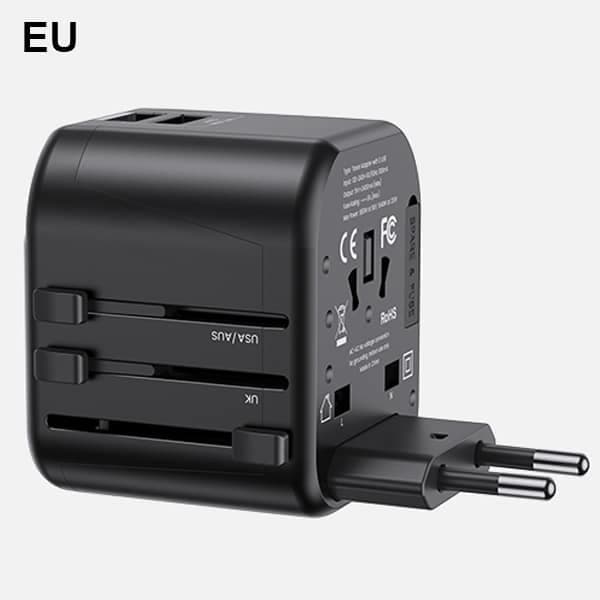 USAMS Adapter siec. 2xUSB T55 12W4w1 US/AU/EU/UK μαύρο CC173TC01 (US-CC173) Univesal Travel Charger 8