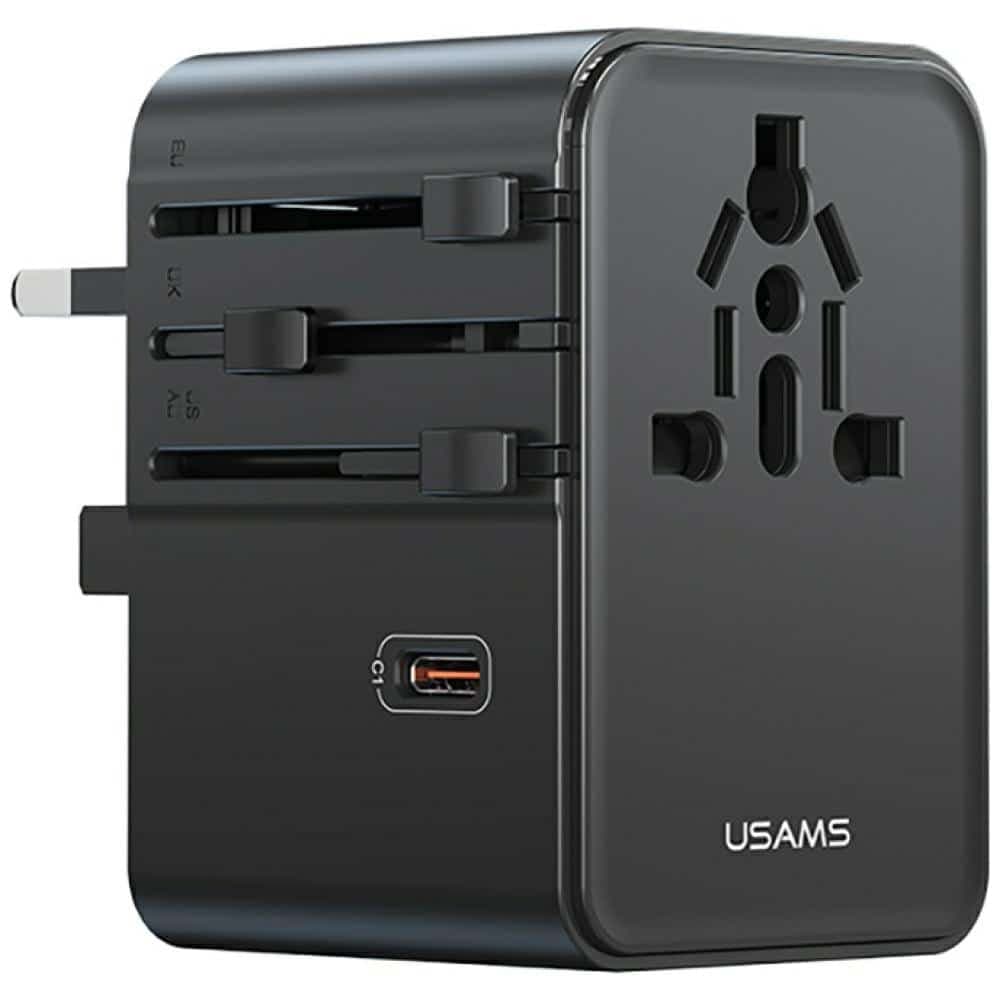 Φορτιστής Ταξιδιού Adapter USAMS CC310 3xUSB-C 70W 4in1 US/AU/EU/UK μαύρο