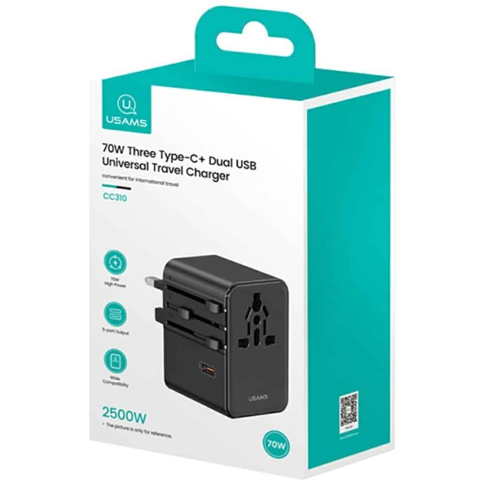 Φορτιστής Ταξιδιού Adapter USAMS CC310 3xUSB-C 70W 4in1 US/AU/EU/UK μαύρο 8