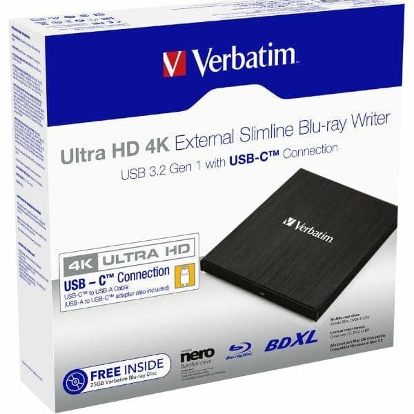 Verbatim External Slimline Blu-ray Ultra HD 4K Burner + USB-C/USB-A Καλώδιο μαύρο 43888 4