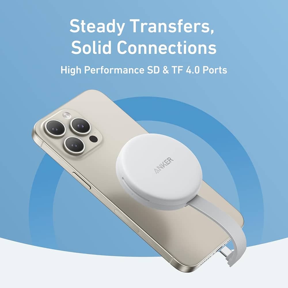 Anker - Αναγνώστης καρτών μνήμης MagGo (A83D1G21) - για Apple με προσαρμογέα USB-C, MagSafe, Μεταφορά δεδομένων 312 MB/s - Λευκό 3