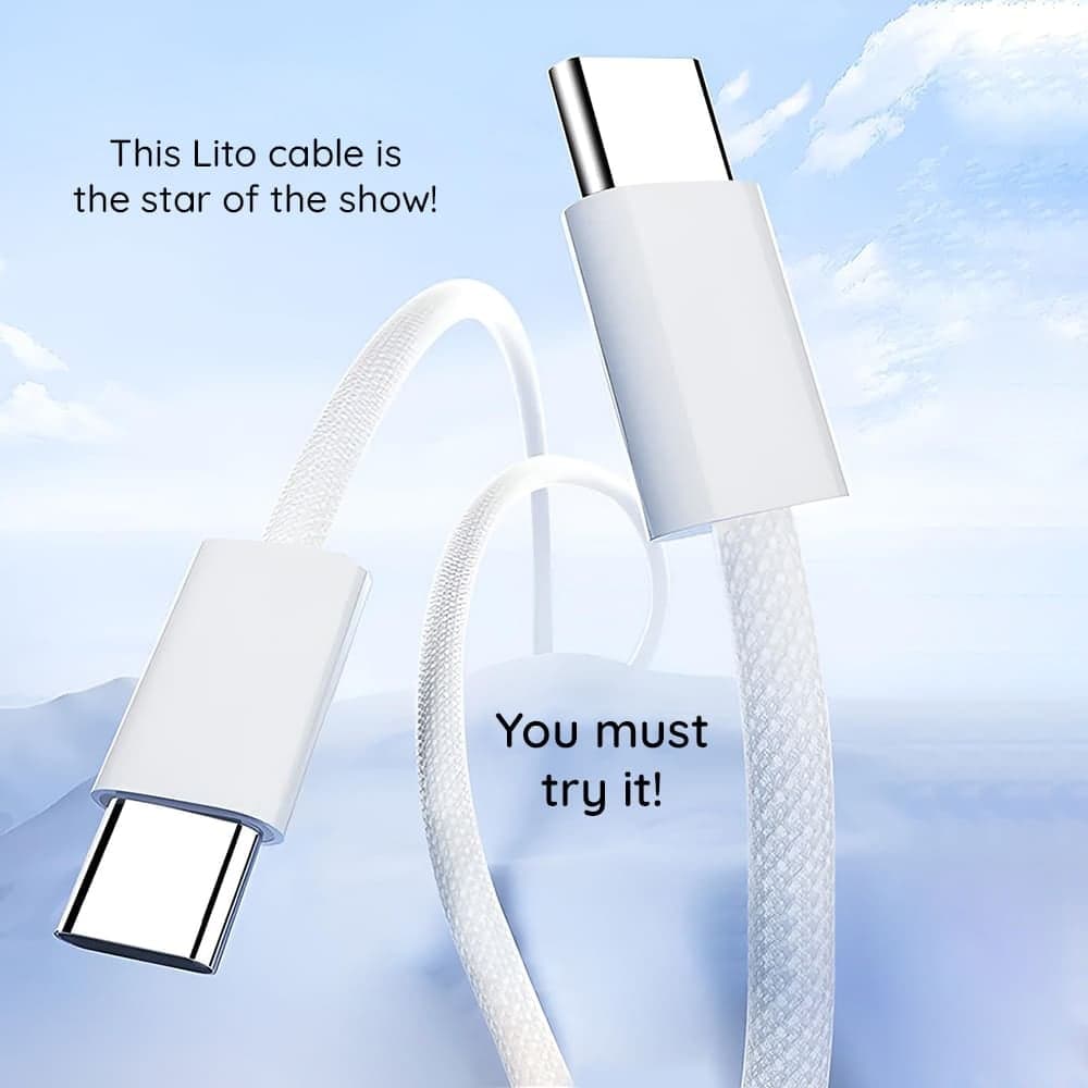 Lito - Καλώδιο δεδομένων (LD04) - Φόρτιση Type-C σε Lightning Fast PD60W, 2m - Λευκό 5