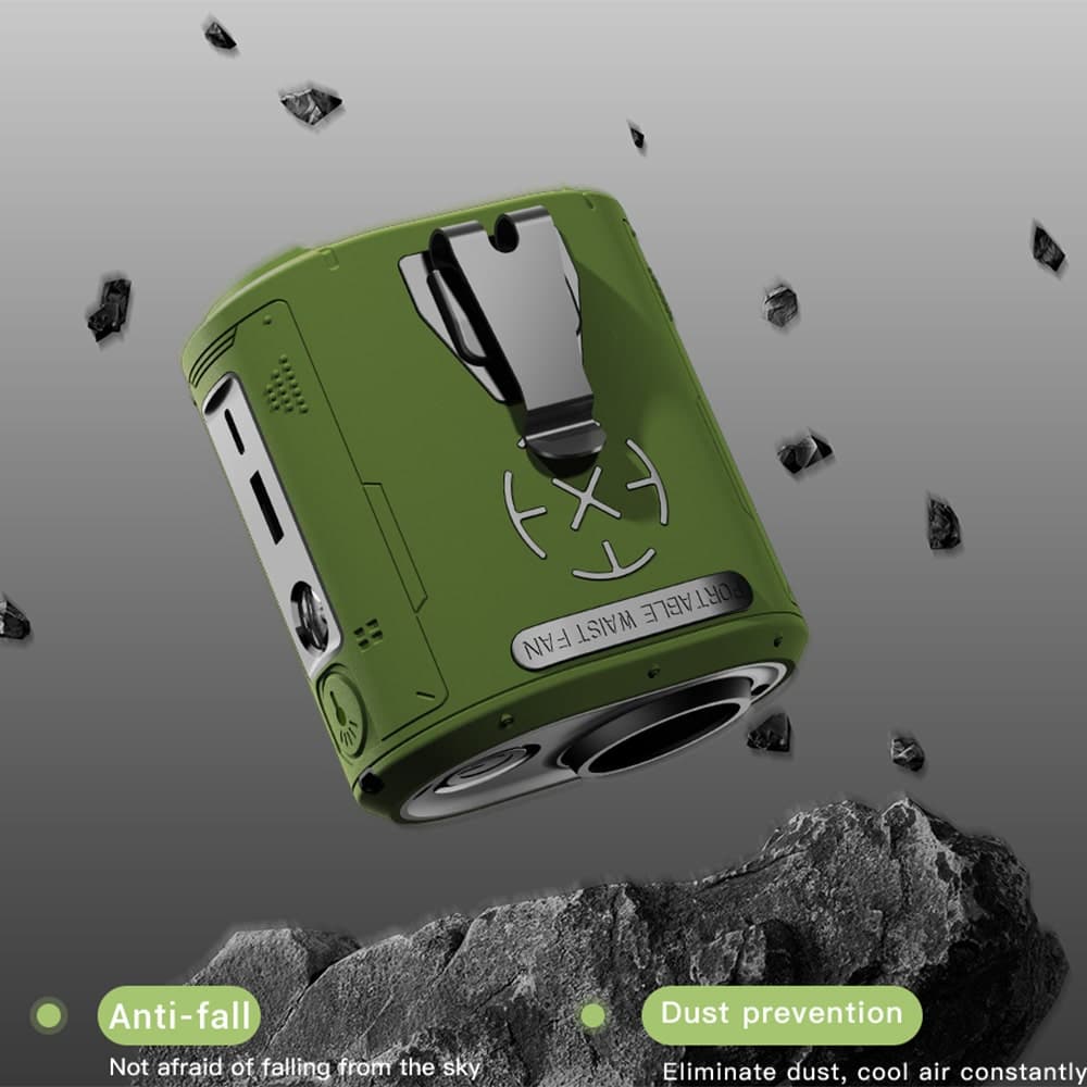 Techsuit - Φορητός μίνι ανεμιστήρας Premium (Z14) - με Power Bank, Επαναφορτιζόμενος, 5 ταχύτητες ανέμου, Αγκράφα ζώνης, 5000mAh - Πράσινο 7