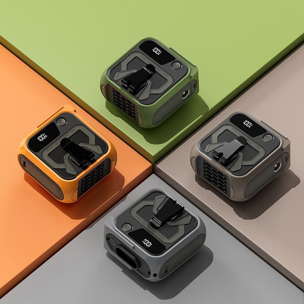 Techsuit - Φορητός μίνι ανεμιστήρας Premium (Z13) - με Power Bank, Επαναφορτιζόμενος, 5 ταχύτητες ανέμου, Αγκράφα ζώνης, 10000mAh - Γκρι 5