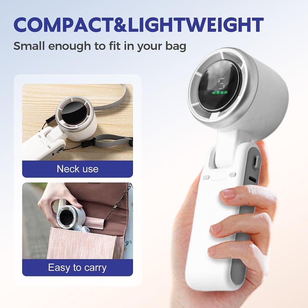 Techsuit - Ανεμιστήρας χειρός Premium Mini (A9) - με ψηφιακή οθόνη LED, επαναφορτιζόμενη θύρα USB-C, 5 ταχύτητες ανέμου, 5000mAh - Μαύρο 3