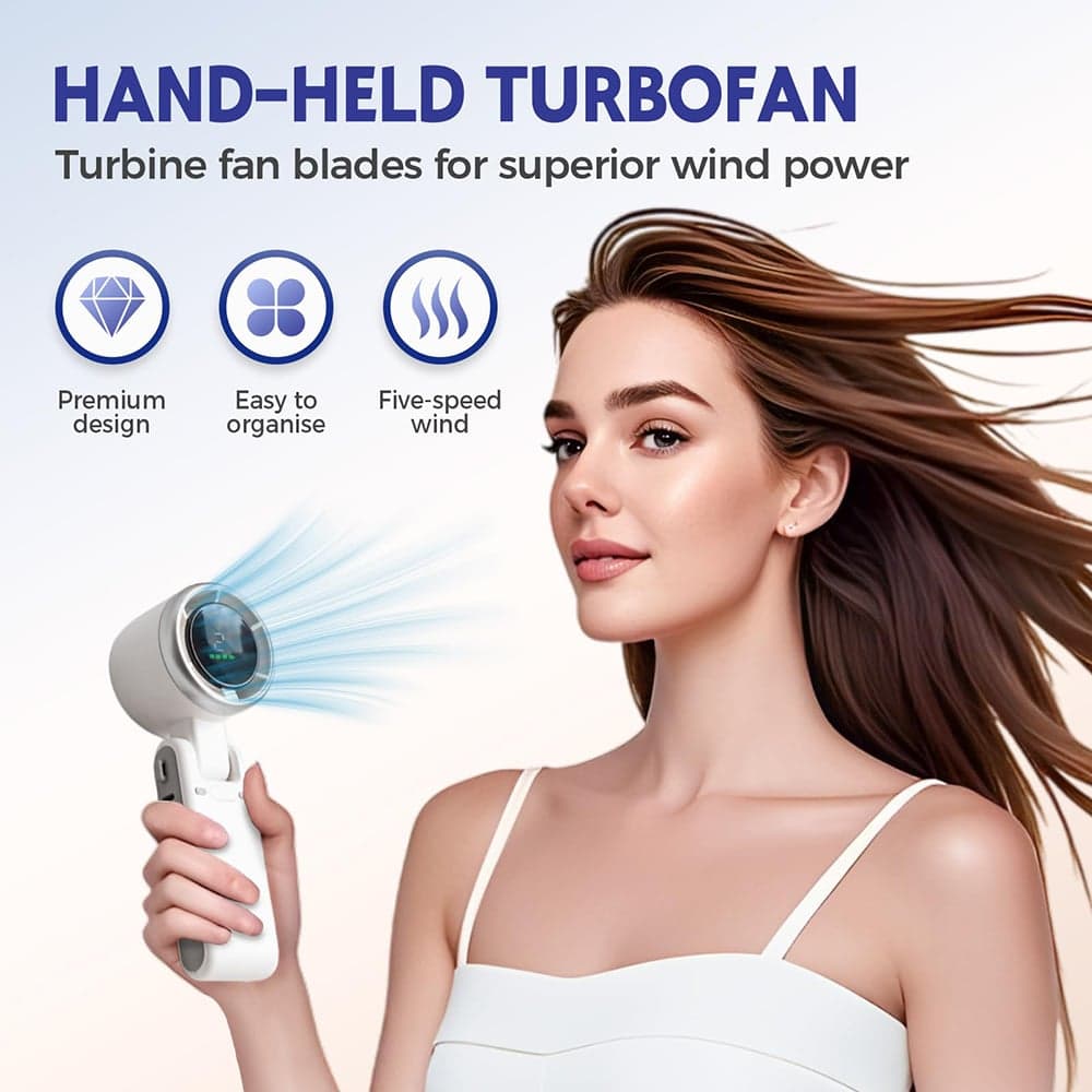 Techsuit - Ανεμιστήρας χειρός Premium Mini (A9) - με ψηφιακή οθόνη LED, επαναφορτιζόμενη θύρα USB-C, 5 ταχύτητες ανέμου, 5000mAh - Μαύρο 5