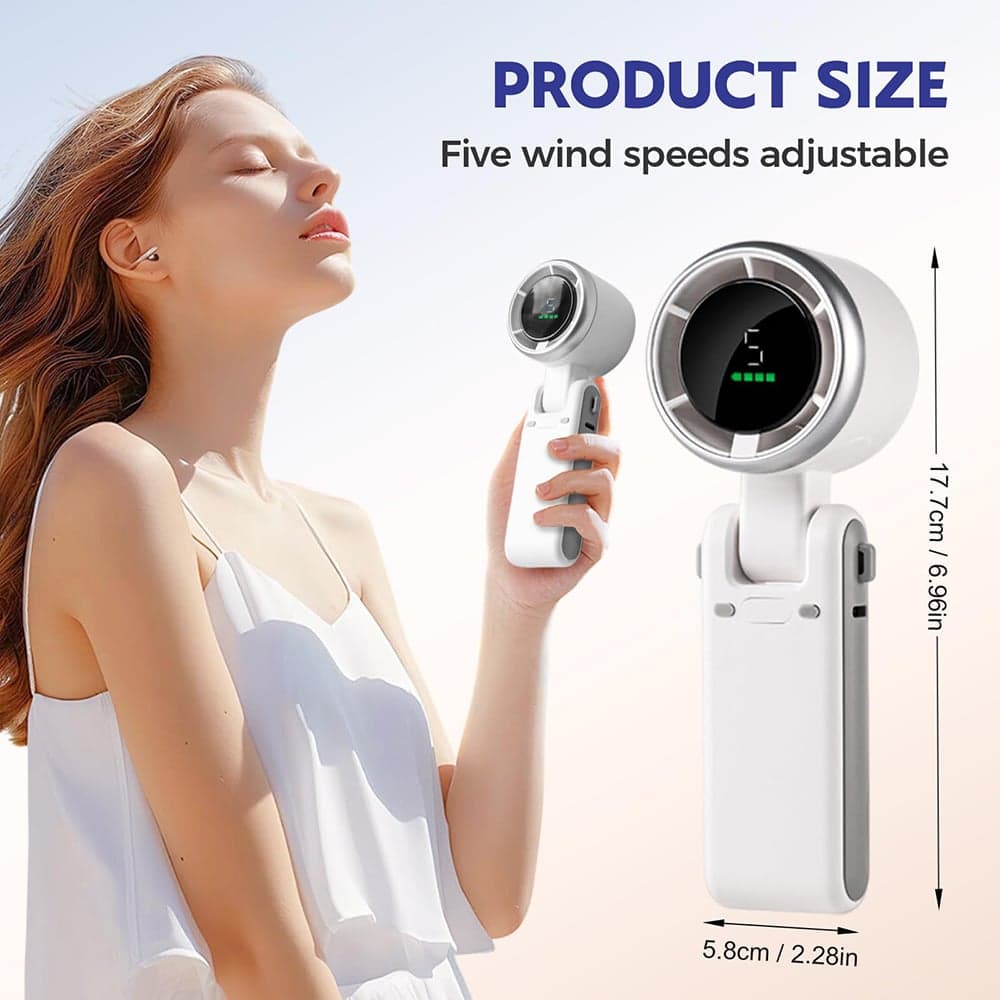 Techsuit - Ανεμιστήρας χειρός Premium Mini (A9) - με ψηφιακή οθόνη LED, επαναφορτιζόμενη θύρα USB-C, 5 ταχύτητες ανέμου, 5000mAh - Μαύρο 6