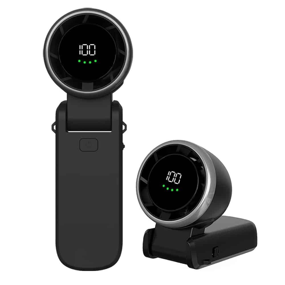 Techsuit - Ανεμιστήρας χειρός Premium Mini (A9) - με ψηφιακή οθόνη LED, επαναφορτιζόμενη θύρα USB-C, 5 ταχύτητες ανέμου, 5000mAh - Μαύρο