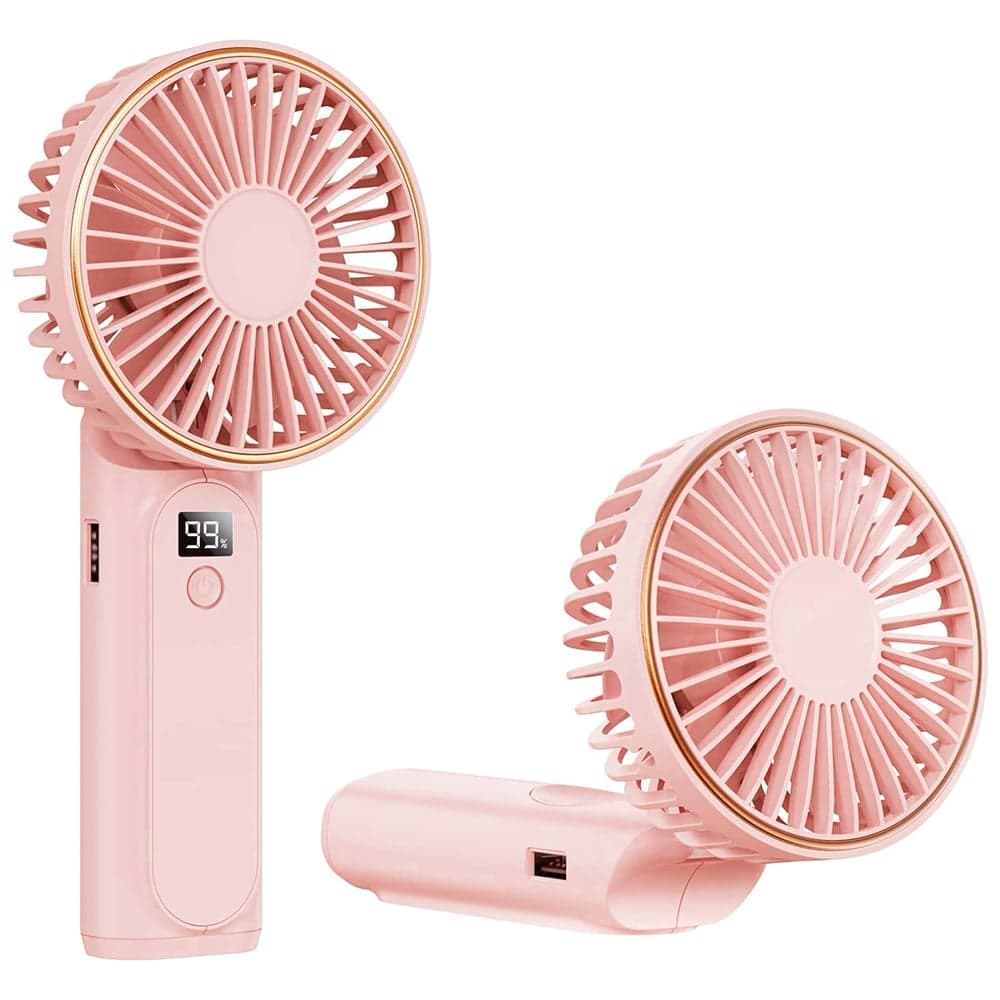 Techsuit - Ανεμιστήρας χειρός Premium Mini (M12) - με ψηφιακή οθόνη LED, επαναφορτιζόμενη θύρα USB-C, 6 ταχύτητες ανέμου, 5000mAh - Ροζ
