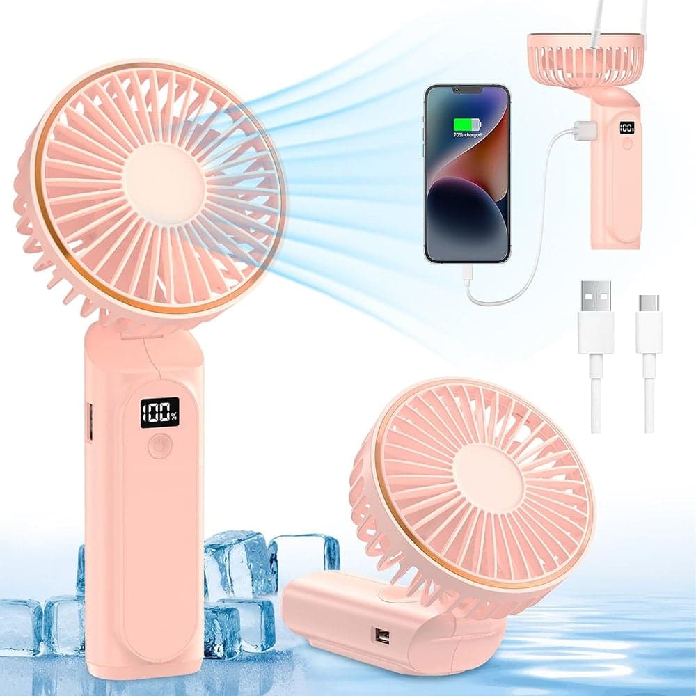 Techsuit - Ανεμιστήρας χειρός Premium Mini (M12) - με ψηφιακή οθόνη LED, επαναφορτιζόμενη θύρα USB-C, 6 ταχύτητες ανέμου, 5000mAh - Ροζ 2
