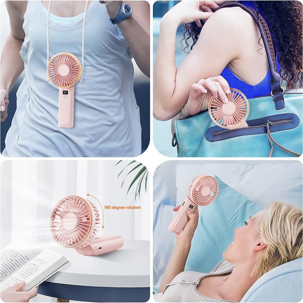 Techsuit - Ανεμιστήρας χειρός Premium Mini (M12) - με ψηφιακή οθόνη LED, επαναφορτιζόμενη θύρα USB-C, 6 ταχύτητες ανέμου, 5000mAh - Ροζ 6