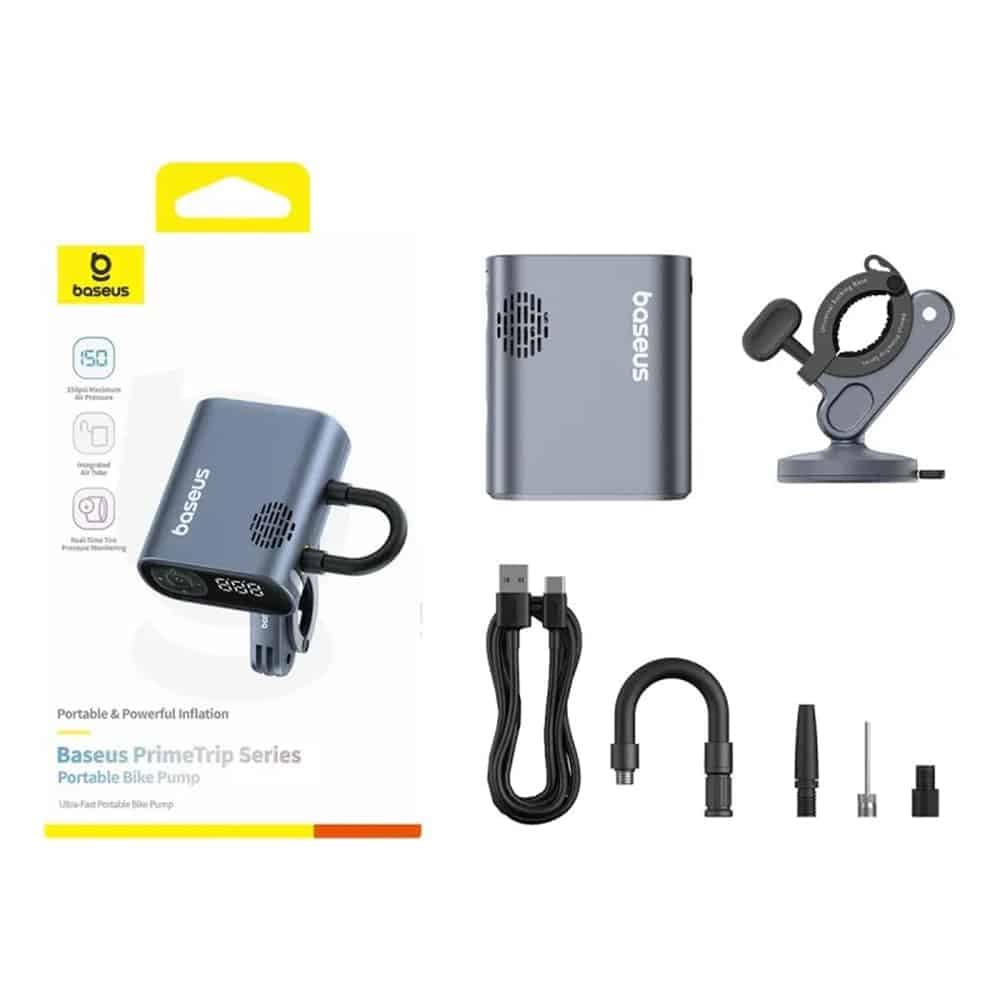 Baseus - Συμπιεστής Ποδηλάτου PrimeTrip Series (C11169000121-00) - Φορητός, Ένδειξη Πίεσης, 1750mAh, 150psi, Υπερταχύς - Μαύρος 3