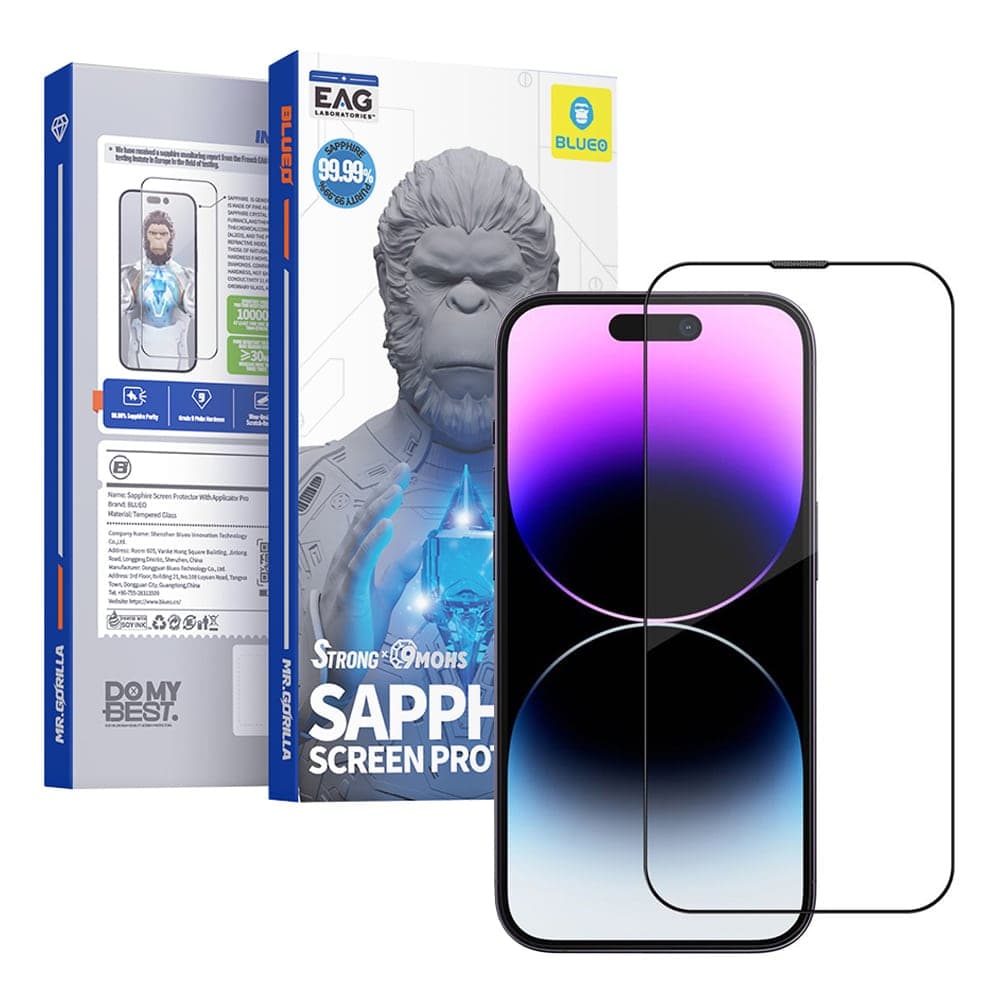 Blueo - Προστατευτικό οθόνης Sapphire με εφαρμοστή Pro - iPhone 16 Pro - Μαύρο