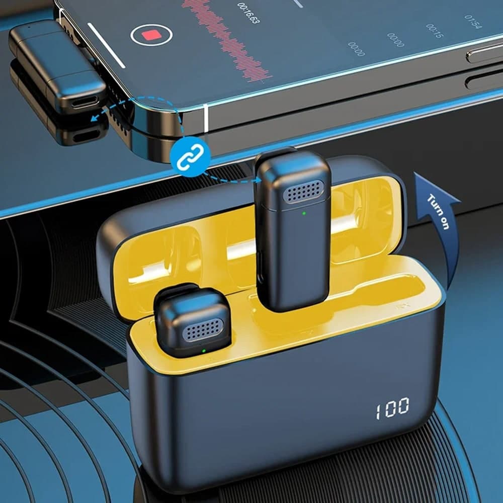 Techsuit - (2 συσκευασία)  Μικρόφωνο Lavalier Wireless (LW3) - με Δέκτη, Type-C, Μείωση Θορύβου, 70mAh, Plug and Play - Μαύρο 3
