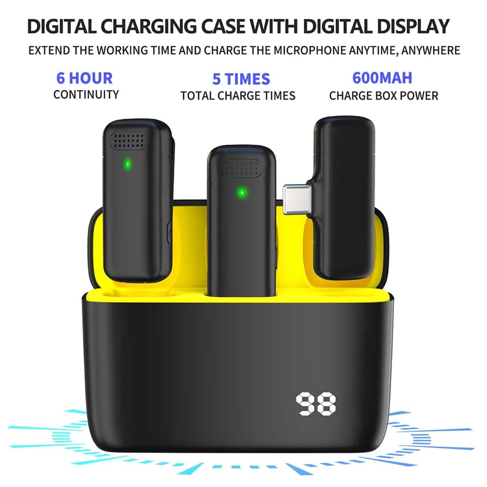 Techsuit - (2 συσκευασία)  Μικρόφωνο Lavalier Wireless (LW3) - με Δέκτη, Type-C, Μείωση Θορύβου, 70mAh, Plug and Play - Μαύρο 6