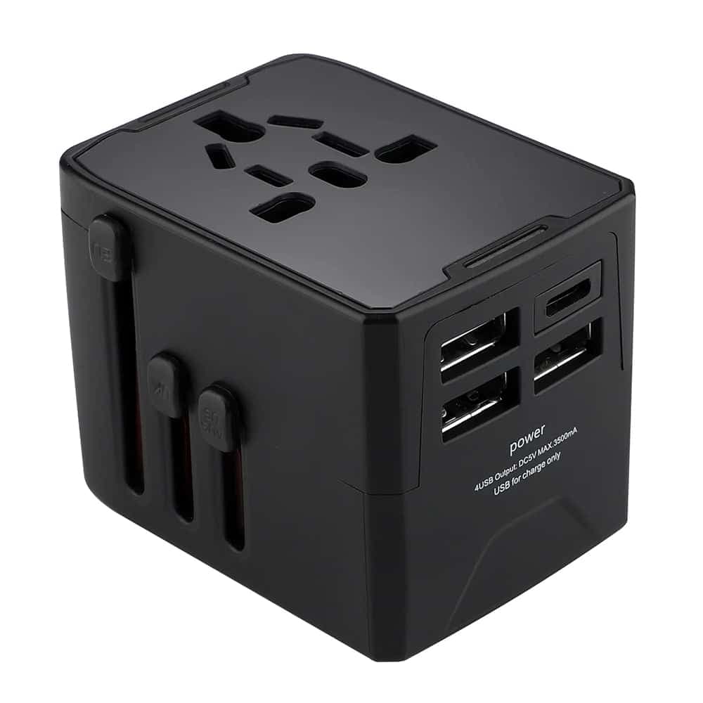 Techsuit - Προσαρμογέας Ταξιδιού (HHT520) - 3 x USB, Type-C, EU, UK, AUS, US - Μαύρο