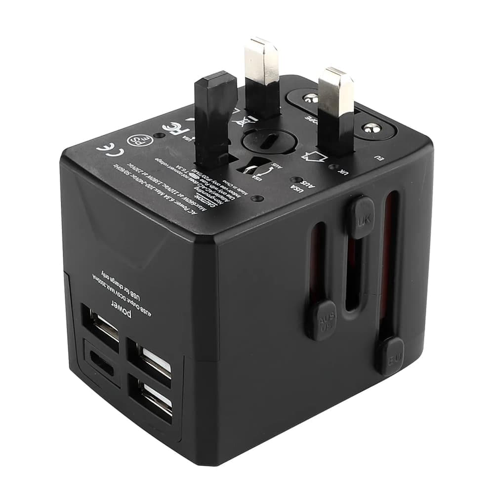 Techsuit - Προσαρμογέας Ταξιδιού (HHT520) - 3 x USB, Type-C, EU, UK, AUS, US - Μαύρο 2
