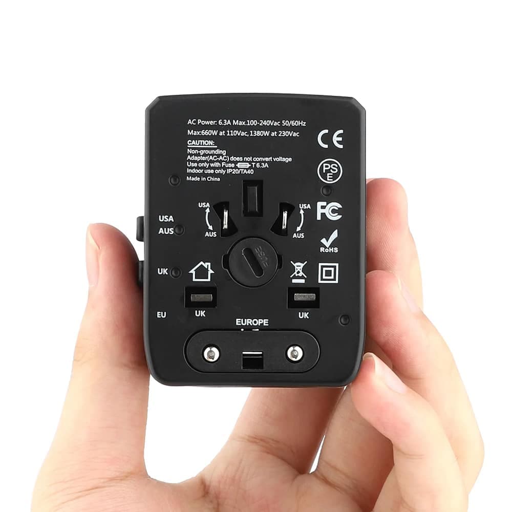 Techsuit - Προσαρμογέας Ταξιδιού (HHT520) - 3 x USB, Type-C, EU, UK, AUS, US - Μαύρο 3