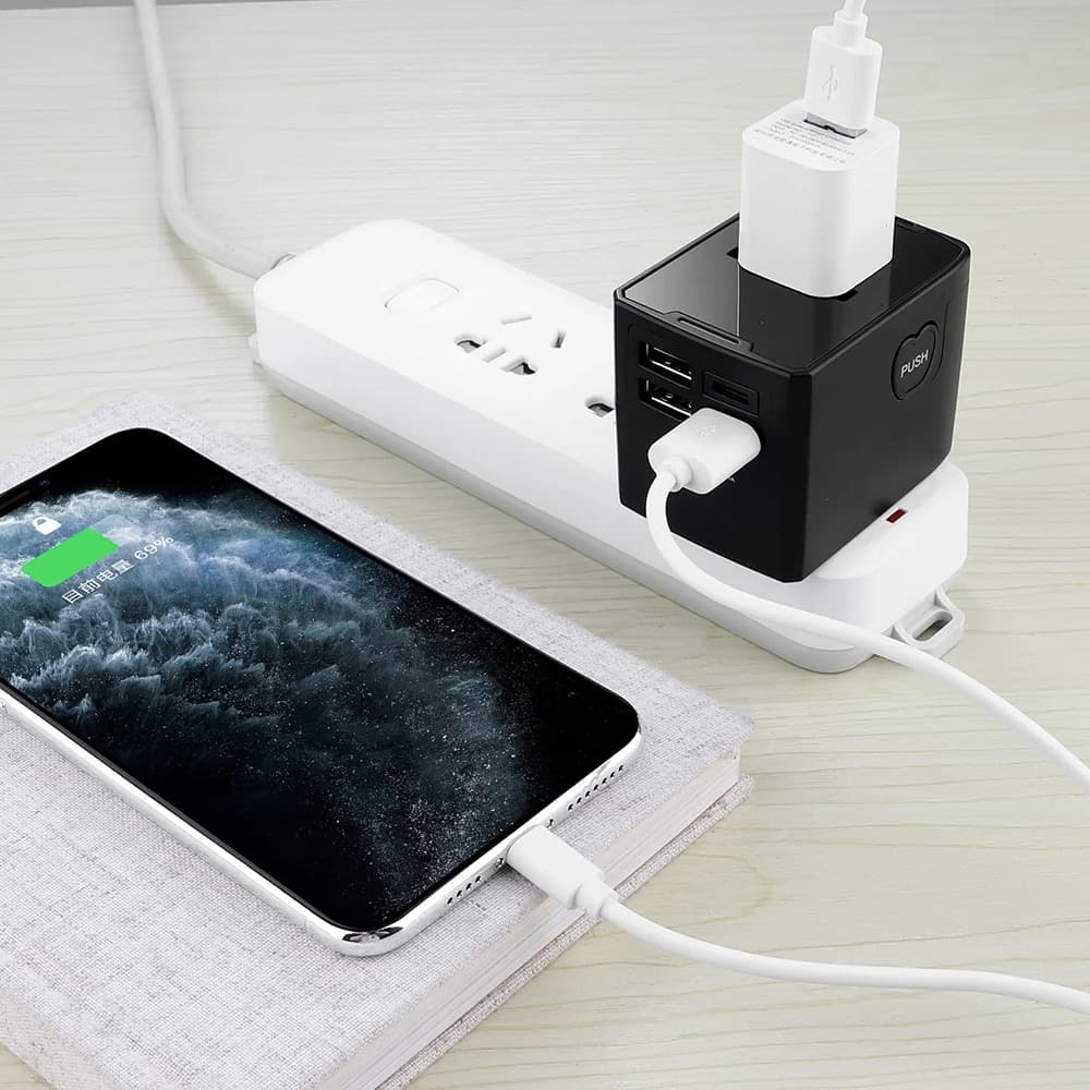 Techsuit - Προσαρμογέας Ταξιδιού (HHT520) - 3 x USB, Type-C, EU, UK, AUS, US - Μαύρο 5