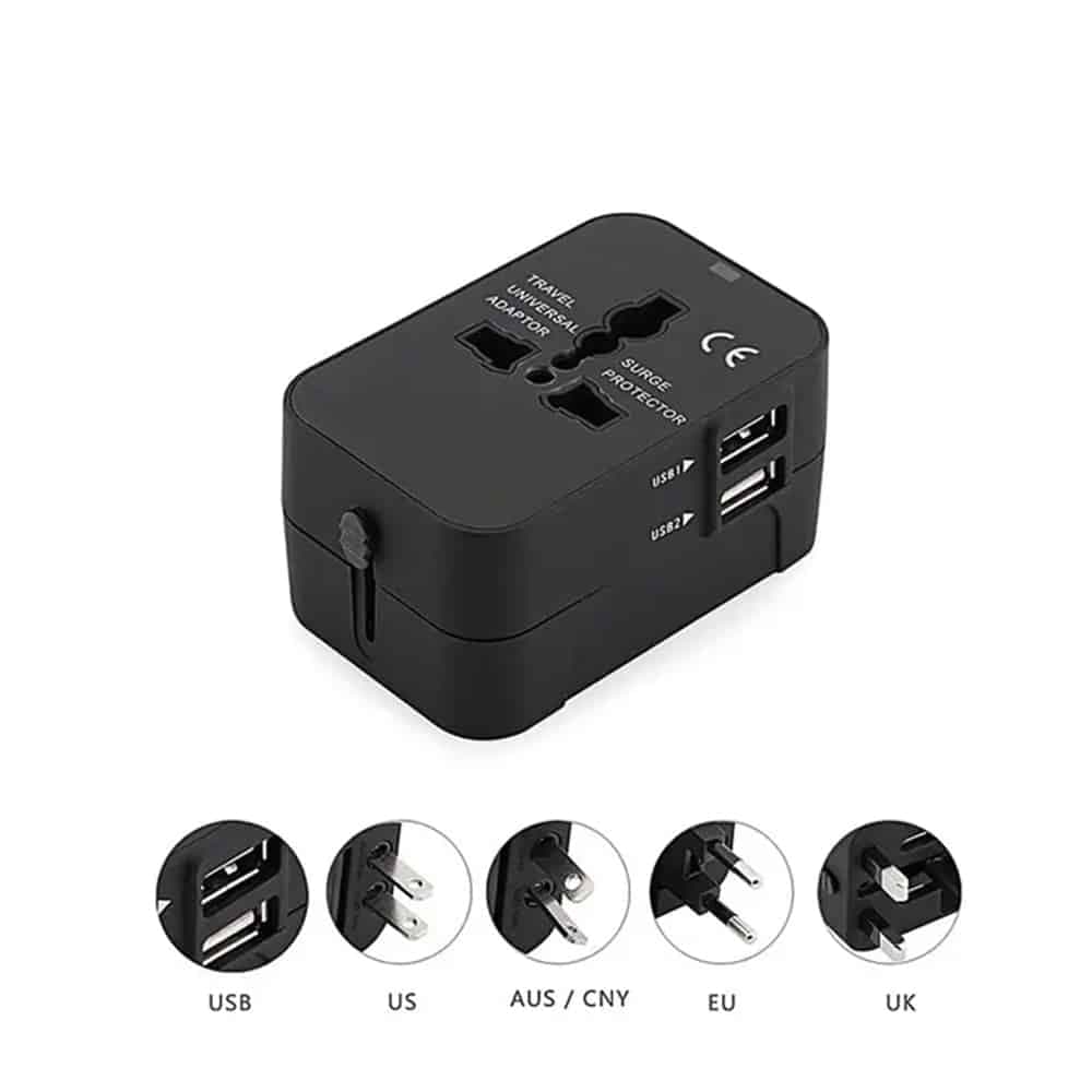 Techsuit - Προσαρμογέας Ταξιδίου (HHT202) - 2 x USB, EU, UK, AUS, US - Μαύρο 3