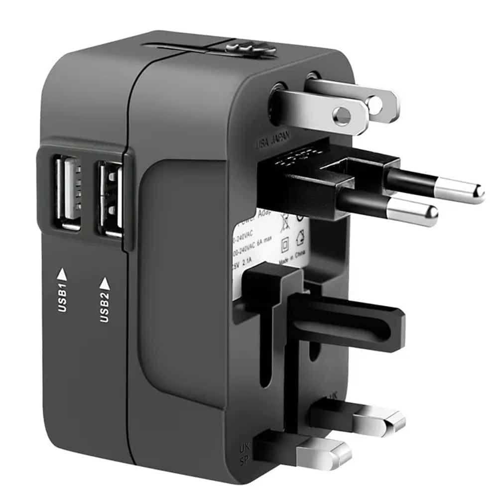 Techsuit - Προσαρμογέας Ταξιδίου (HHT202) - 2 x USB, EU, UK, AUS, US - Μαύρο