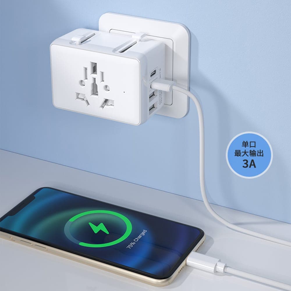 Techsuit - Προσαρμογέας Ταξιδιού (HHT203A) - PD20W, 2 x USB, 2 x Type-C, EU, UK, AUS, US - Λευκό 2