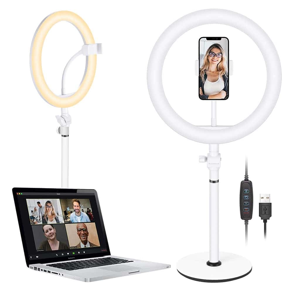 Techsuit - Ring Light (RL-02) - for Mobile Phone, Laptop, with Desk Mount - White