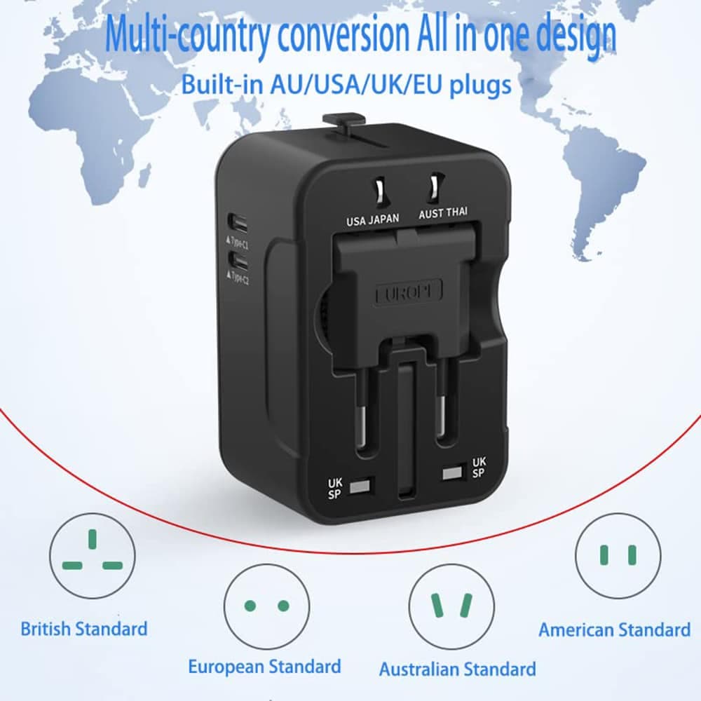 Techsuit - Προσαρμογέας Ταξιδιού (HHT202-2C) - 2 x USB-C, EU, UK, AUS, US - Λευκό 3