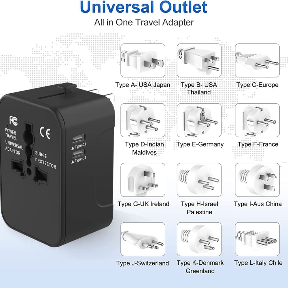 Techsuit - Προσαρμογέας Ταξιδιού (HHT202-2C) - 2 x USB-C, EU, UK, AUS, US - Λευκό 4
