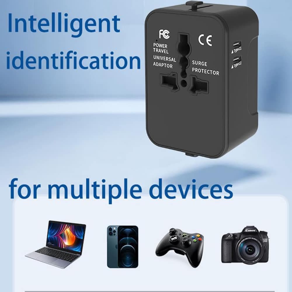 Techsuit - Προσαρμογέας Ταξιδιού (HHT202-2C) - 2 x USB-C, EU, UK, AUS, US - Λευκό 5