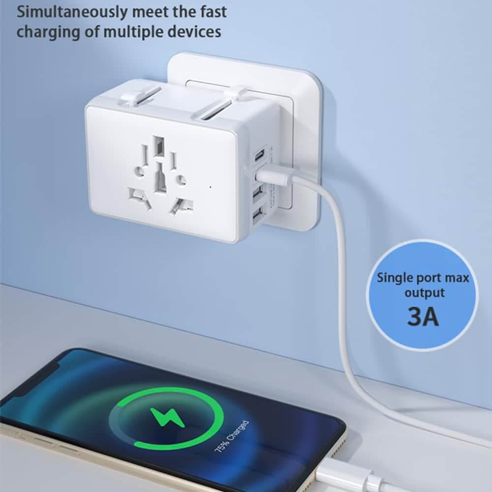 Techsuit - Προσαρμογέας Ταξιδιού (HHt204A) - 15W, 2xUSB-C, 2xUSB, EU, UK, AUS, US - Μαύρο 2