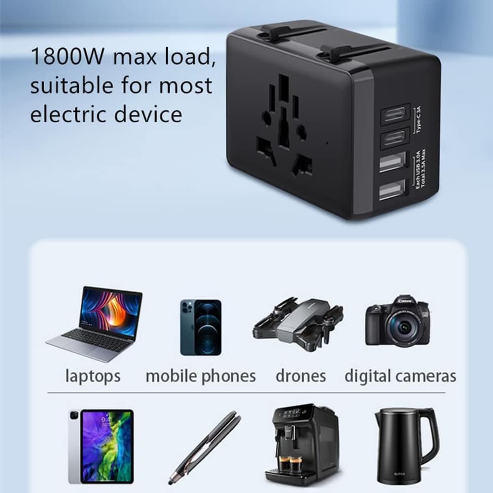 Techsuit - Προσαρμογέας Ταξιδιού (HHt204A) - 15W, 2xUSB-C, 2xUSB, EU, UK, AUS, US - Μαύρο 4