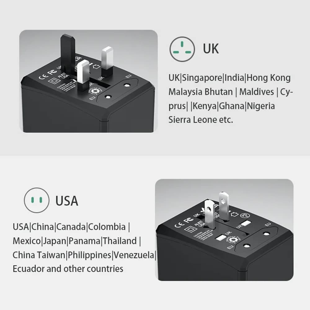 Techsuit - Προσαρμογέας Ταξιδίου (HHT904) - PD15W, 3 x USB, Type-C, EU, UK, AUS, US - Μαύρο 5