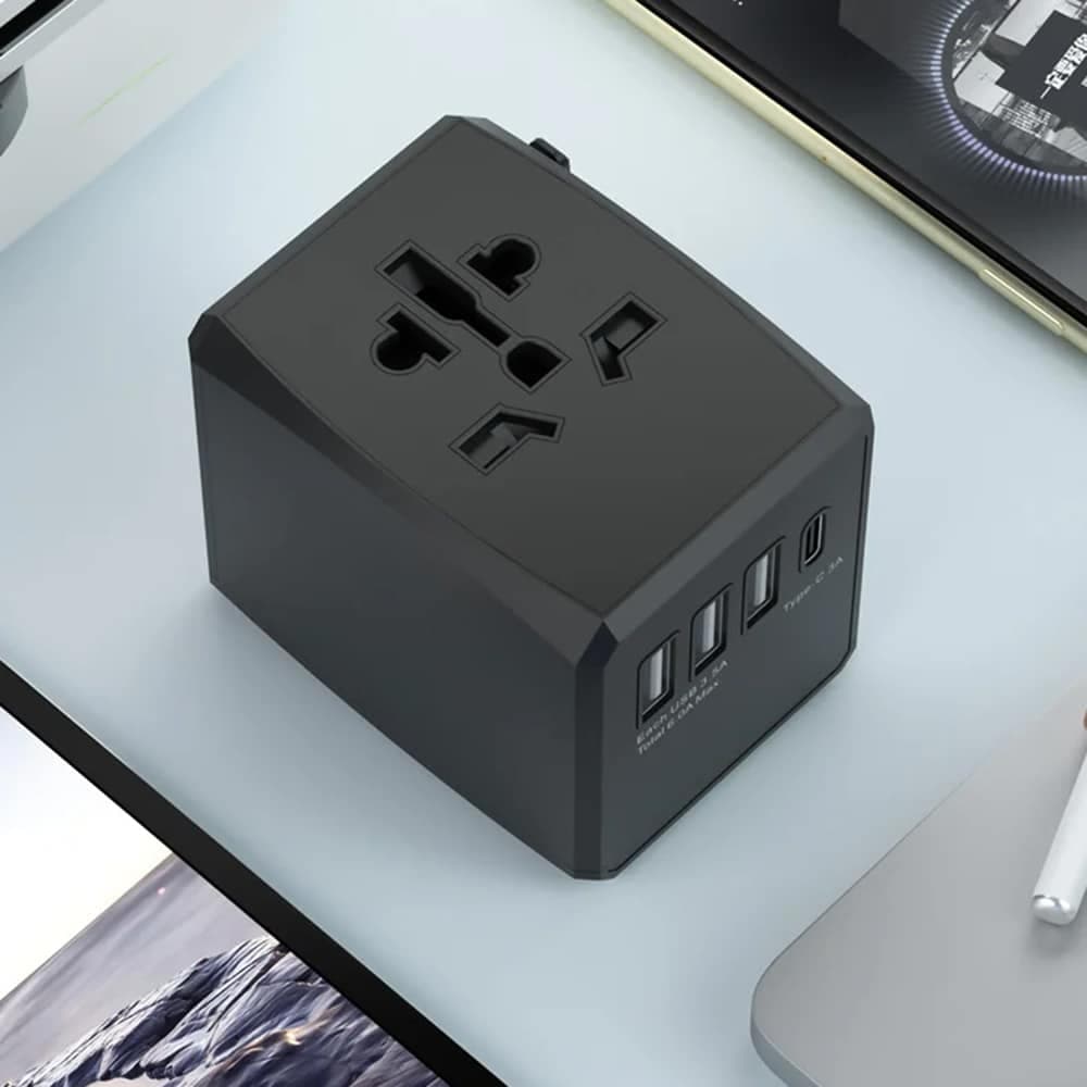Techsuit - Προσαρμογέας Ταξιδίου (HHT904) - PD15W, 3 x USB, Type-C, EU, UK, AUS, US - Μαύρο 2
