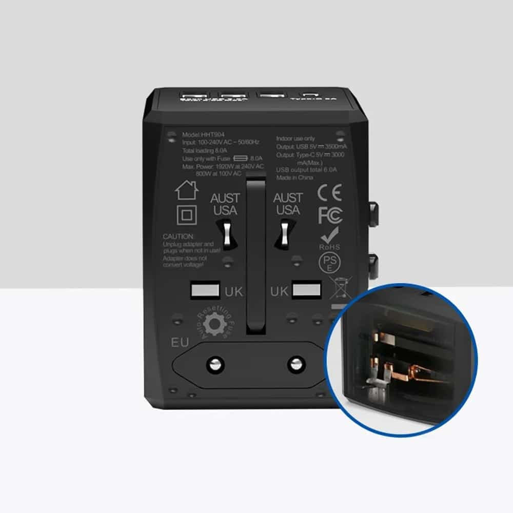 Techsuit - Προσαρμογέας Ταξιδίου (HHT904) - PD15W, 3 x USB, Type-C, EU, UK, AUS, US - Μαύρο 7